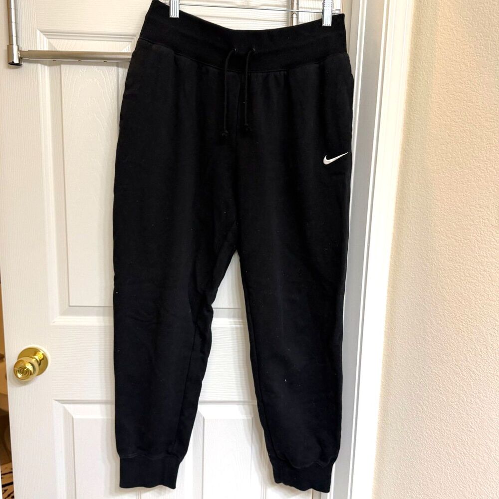 Nike Sportswear Fleece Jogger Pants Black White Swoosh Size Large